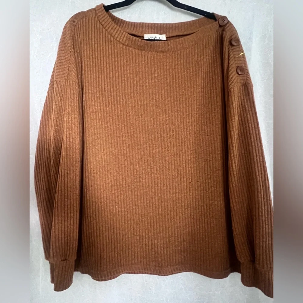 Listicle Brown Crew Neck Ribbed Sweater​ - Picture 2 of 6